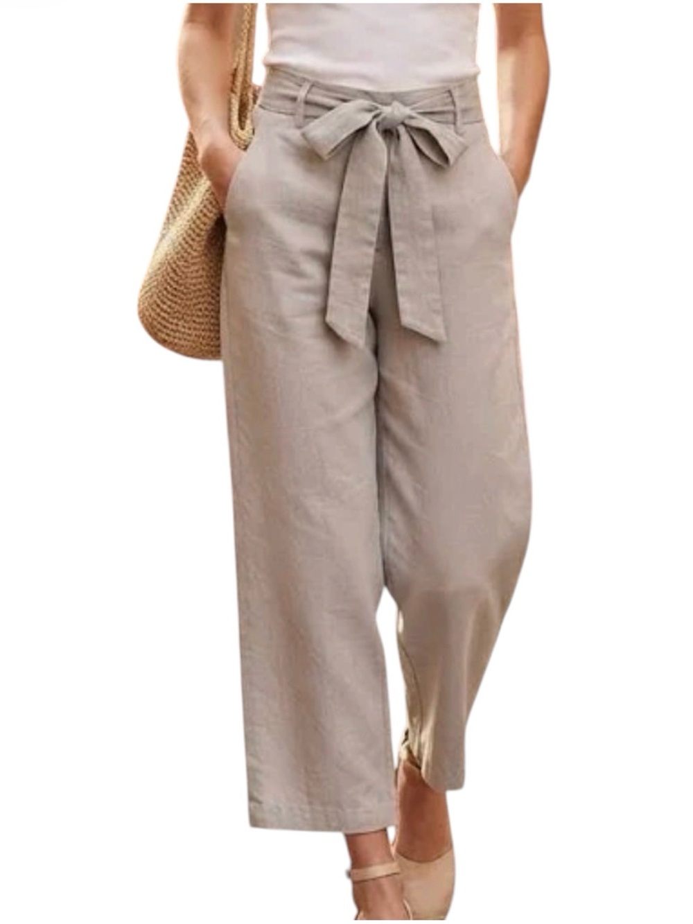 Wilfred Women’s Jallade Tie Front Linen Blend Gray Ankle Pants Size 00